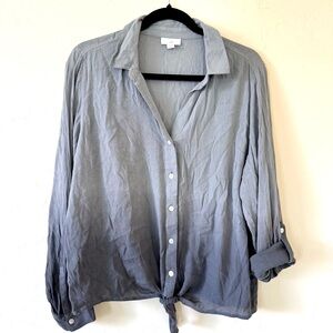 J Jill Button Front Blouse Gray Ombre Gauze Lightweight Tie Front Size M
